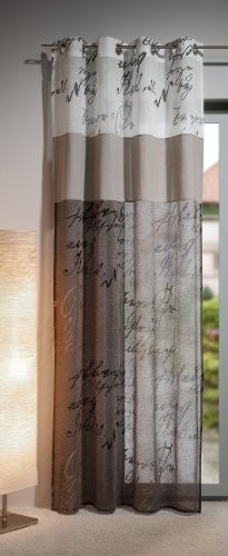 Gardine, Ösenschal,140cm x 245 cm weiß / taupe, Kalligraphie 20, 3-teilig,  halbtransparent , elegant | auf Ösen | Fertigschals | Vorhänge und Textil |  Wohndekor